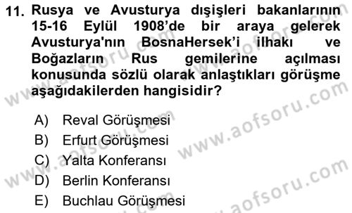 Yakınçağ Avrupa Tarihi Dersi 2018 - 2019 Yılı (Vize) Ara Sınav Soruları 11. Soru