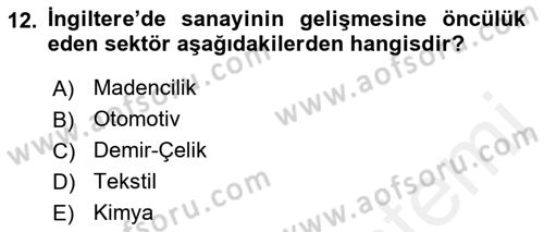 Yakınçağ Avrupa Tarihi Dersi 2018 - 2019 Yılı (Vize) Ara Sınav Soruları 12. Soru
