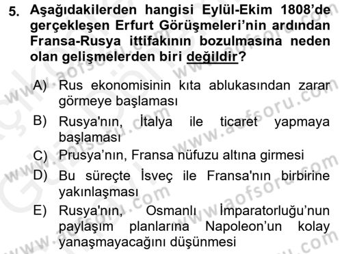 Yakınçağ Avrupa Tarihi Dersi 2018 - 2019 Yılı (Vize) Ara Sınav Soruları 5. Soru