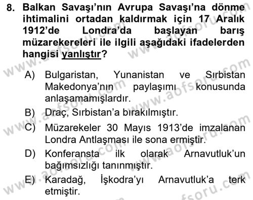 Yakınçağ Avrupa Tarihi Dersi 2018 - 2019 Yılı (Vize) Ara Sınav Soruları 8. Soru