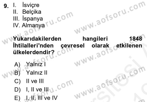 Yakınçağ Avrupa Tarihi Dersi 2018 - 2019 Yılı (Vize) Ara Sınavı 9. Soru