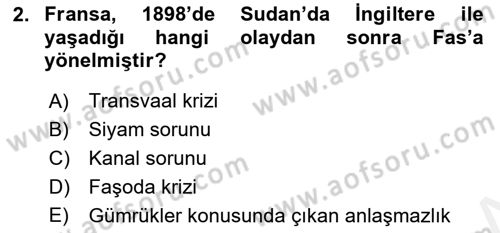 Yakınçağ Avrupa Tarihi Dersi 2018 - 2019 Yılı (Final) Dönem Sonu Sınav Soruları 2. Soru