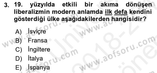 Yakınçağ Avrupa Tarihi Dersi 2018 - 2019 Yılı (Final) Dönem Sonu Sınav Soruları 3. Soru