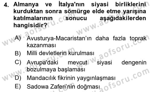 Yakınçağ Avrupa Tarihi Dersi 2018 - 2019 Yılı (Final) Dönem Sonu Sınav Soruları 4. Soru