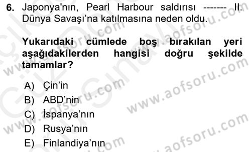 Yakınçağ Avrupa Tarihi Dersi 2018 - 2019 Yılı (Final) Dönem Sonu Sınav Soruları 6. Soru