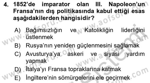 Yakınçağ Avrupa Tarihi Dersi 2018 - 2019 Yılı Yaz Okulu Sınav Soruları 4. Soru
