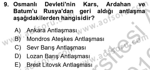 Yakınçağ Avrupa Tarihi Dersi 2018 - 2019 Yılı Yaz Okulu Sınav Soruları 9. Soru