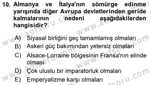 Yakınçağ Avrupa Tarihi Dersi 2019 - 2020 Yılı (Final) Dönem Sonu Sınav Soruları 10. Soru