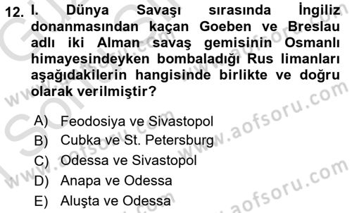 Yakınçağ Avrupa Tarihi Dersi 2019 - 2020 Yılı (Final) Dönem Sonu Sınav Soruları 12. Soru