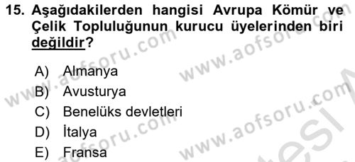Yakınçağ Avrupa Tarihi Dersi 2019 - 2020 Yılı (Final) Dönem Sonu Sınav Soruları 15. Soru