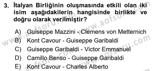 Yakınçağ Avrupa Tarihi Dersi 2019 - 2020 Yılı (Final) Dönem Sonu Sınav Soruları 3. Soru