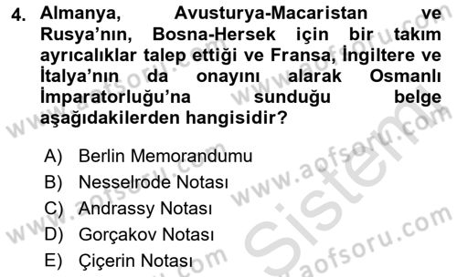Yakınçağ Avrupa Tarihi Dersi 2019 - 2020 Yılı (Final) Dönem Sonu Sınav Soruları 4. Soru