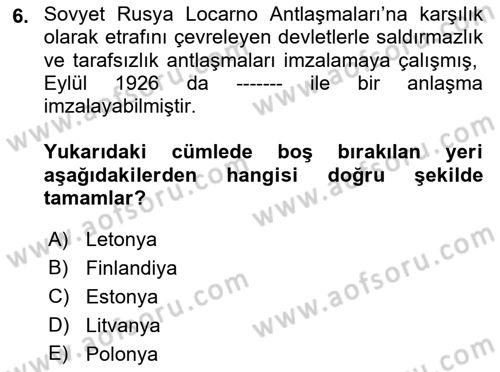 Yakınçağ Avrupa Tarihi Dersi 2019 - 2020 Yılı (Final) Dönem Sonu Sınav Soruları 6. Soru