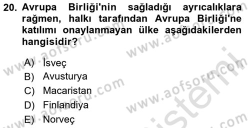 Yakınçağ Avrupa Tarihi Dersi 2020 - 2021 Yılı Yaz Okulu Sınav Soruları 20. Soru