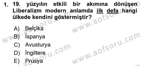Yakınçağ Avrupa Tarihi Dersi 2021 - 2022 Yılı (Final) Dönem Sonu Sınav Soruları 1. Soru
