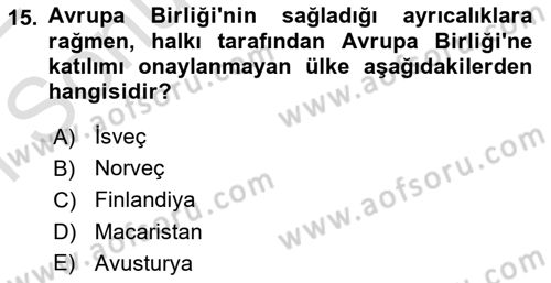 Yakınçağ Avrupa Tarihi Dersi 2021 - 2022 Yılı (Final) Dönem Sonu Sınav Soruları 15. Soru