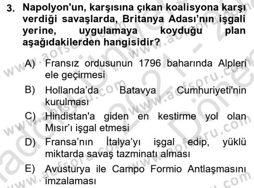Yakınçağ Avrupa Tarihi Dersi 2021 - 2022 Yılı (Final) Dönem Sonu Sınav Soruları 3. Soru