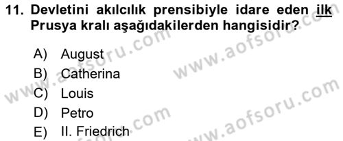 Yakınçağ Avrupa Tarihi Dersi 2021 - 2022 Yılı Yaz Okulu Sınav Soruları 11. Soru