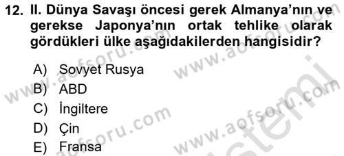 Yakınçağ Avrupa Tarihi Dersi 2021 - 2022 Yılı Yaz Okulu Sınav Soruları 12. Soru
