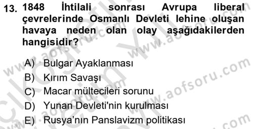 Yakınçağ Avrupa Tarihi Dersi 2021 - 2022 Yılı Yaz Okulu Sınav Soruları 13. Soru