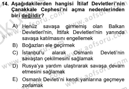 Yakınçağ Avrupa Tarihi Dersi 2021 - 2022 Yılı Yaz Okulu Sınav Soruları 14. Soru