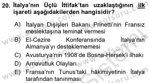 Yakınçağ Avrupa Tarihi Dersi 2021 - 2022 Yılı Yaz Okulu Sınav Soruları 20. Soru