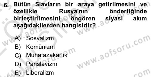 Yakınçağ Avrupa Tarihi Dersi 2021 - 2022 Yılı Yaz Okulu Sınav Soruları 6. Soru
