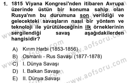 Yakınçağ Avrupa Tarihi Dersi 2022 - 2023 Yılı (Vize) Ara Sınav Soruları 1. Soru