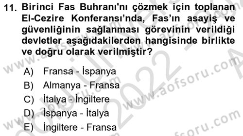 Yakınçağ Avrupa Tarihi Dersi 2022 - 2023 Yılı (Vize) Ara Sınav Soruları 11. Soru