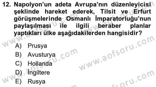 Yakınçağ Avrupa Tarihi Dersi 2022 - 2023 Yılı (Vize) Ara Sınav Soruları 12. Soru