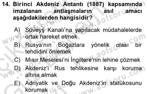 Yakınçağ Avrupa Tarihi Dersi 2022 - 2023 Yılı (Vize) Ara Sınav Soruları 14. Soru
