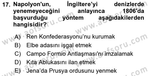 Yakınçağ Avrupa Tarihi Dersi 2022 - 2023 Yılı (Vize) Ara Sınav Soruları 17. Soru