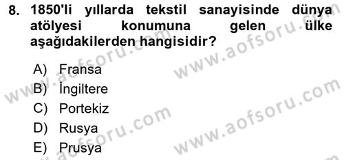 Yakınçağ Avrupa Tarihi Dersi 2022 - 2023 Yılı (Vize) Ara Sınav Soruları 8. Soru