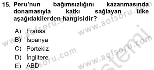 Yakınçağ Avrupa Tarihi Dersi 2022 - 2023 Yılı (Final) Dönem Sonu Sınav Soruları 15. Soru