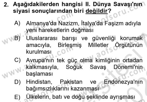 Yakınçağ Avrupa Tarihi Dersi 2022 - 2023 Yılı (Final) Dönem Sonu Sınav Soruları 2. Soru