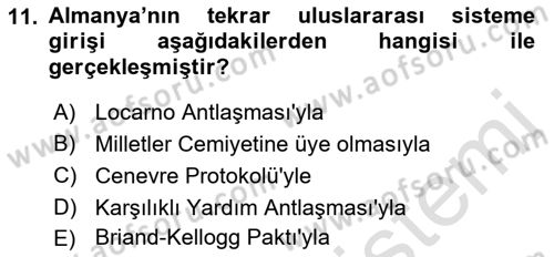 Yakınçağ Avrupa Tarihi Dersi 2022 - 2023 Yılı Yaz Okulu Sınav Soruları 11. Soru