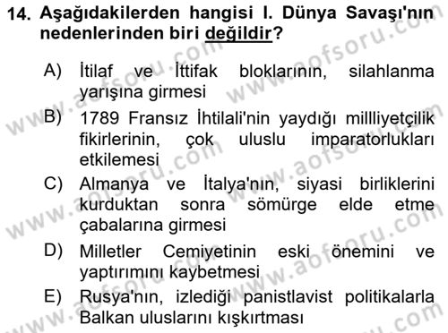 Yakınçağ Avrupa Tarihi Dersi 2022 - 2023 Yılı Yaz Okulu Sınav Soruları 14. Soru