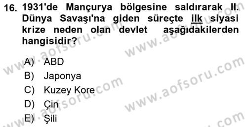 Yakınçağ Avrupa Tarihi Dersi 2022 - 2023 Yılı Yaz Okulu Sınav Soruları 16. Soru