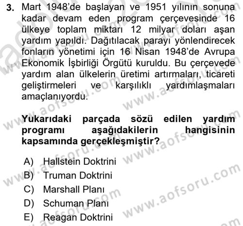 Yakınçağ Avrupa Tarihi Dersi 2022 - 2023 Yılı Yaz Okulu Sınav Soruları 3. Soru