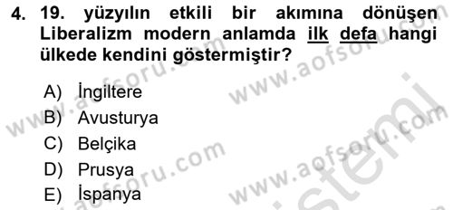 Yakınçağ Avrupa Tarihi Dersi 2022 - 2023 Yılı Yaz Okulu Sınav Soruları 4. Soru