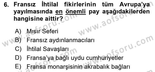Yakınçağ Avrupa Tarihi Dersi 2022 - 2023 Yılı Yaz Okulu Sınav Soruları 6. Soru