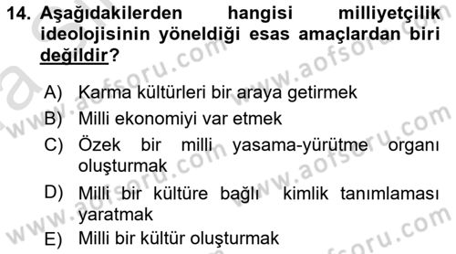 Yakınçağ Avrupa Tarihi Dersi Ara Sınavı Deneme Sınav Soruları 14. Soru