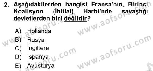 Yakınçağ Avrupa Tarihi Dersi Ara Sınavı Deneme Sınav Soruları 2. Soru