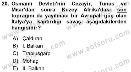 Yakınçağ Avrupa Tarihi Dersi Ara Sınavı Deneme Sınav Soruları 20. Soru