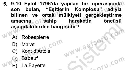 Yakınçağ Avrupa Tarihi Dersi Ara Sınavı Deneme Sınav Soruları 5. Soru