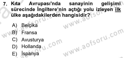Yakınçağ Avrupa Tarihi Dersi 2023 - 2024 Yılı (Vize) Ara Sınav Soruları 7. Soru