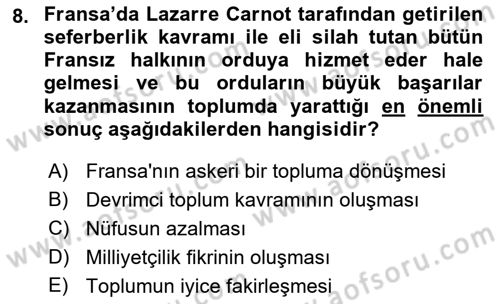 Yakınçağ Avrupa Tarihi Dersi 2023 - 2024 Yılı (Vize) Ara Sınavı 8. Soru