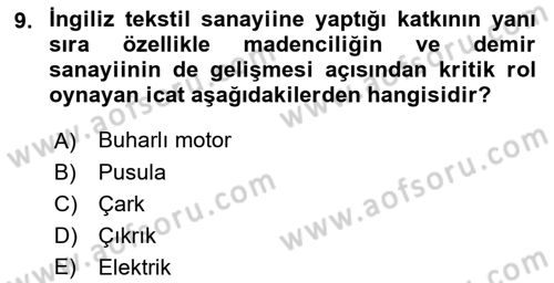 Yakınçağ Avrupa Tarihi Dersi Ara Sınavı Deneme Sınav Soruları 9. Soru