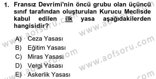 Yakınçağ Avrupa Tarihi Dersi 2023 - 2024 Yılı (Final) Dönem Sonu Sınav Soruları 1. Soru
