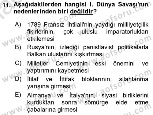 Yakınçağ Avrupa Tarihi Dersi 2023 - 2024 Yılı (Final) Dönem Sonu Sınav Soruları 11. Soru